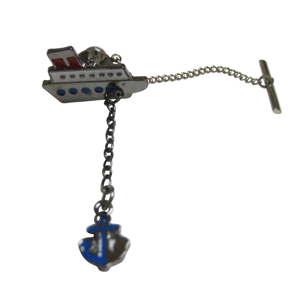 Nautical Ship Pendant With Chained Anchor Tie Tack